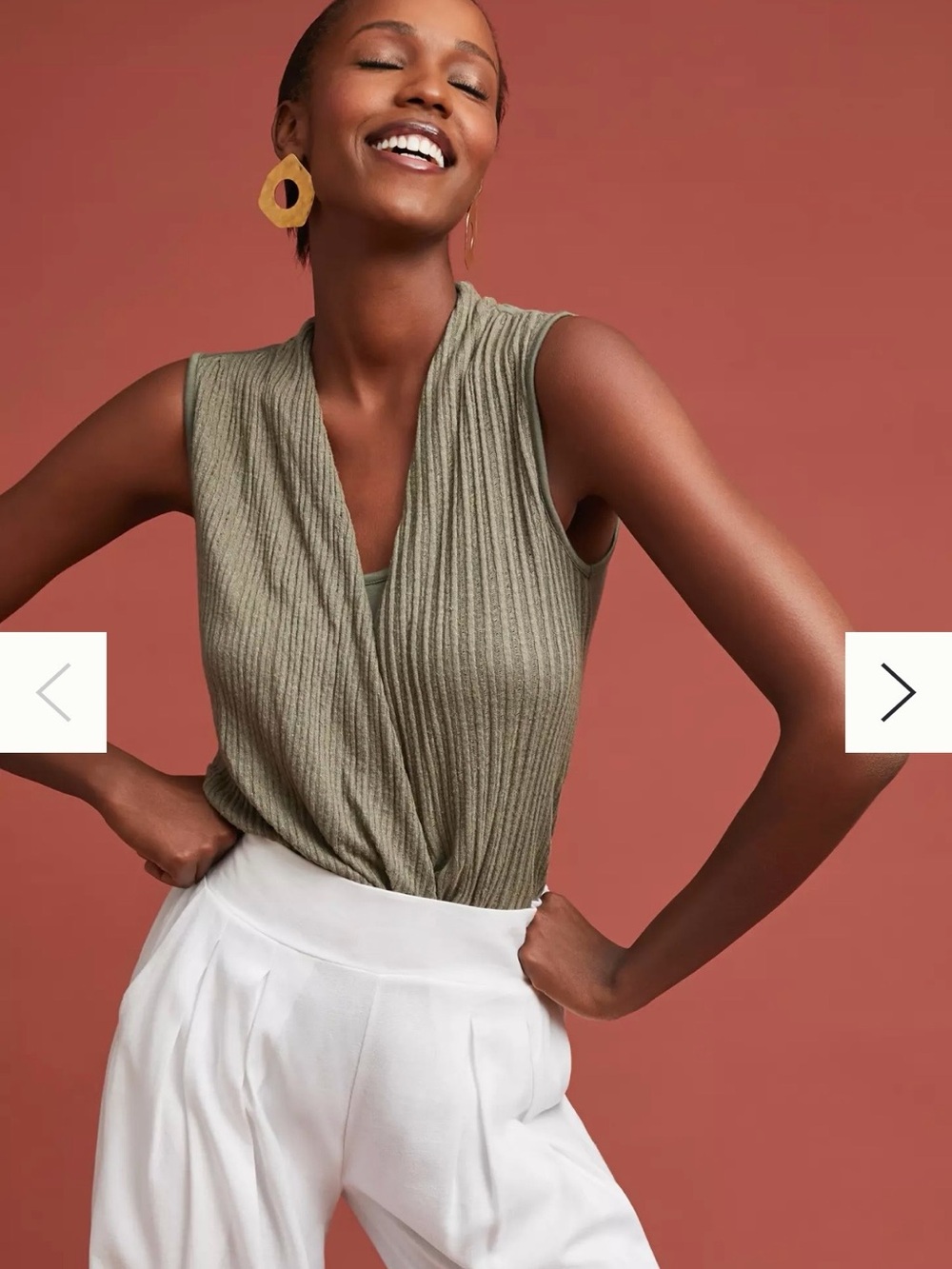 Anthropologie Johanna Draped Top - Sleeveless Twist-Front Ribbed Tank - Olive